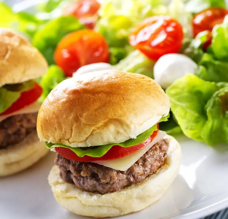 burger with side dish