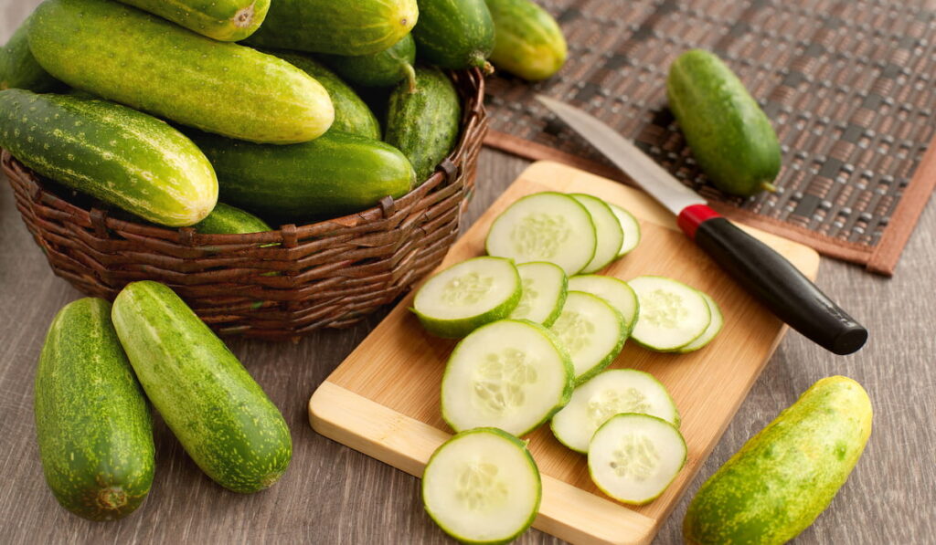 Cucumbers in a wicker bowl